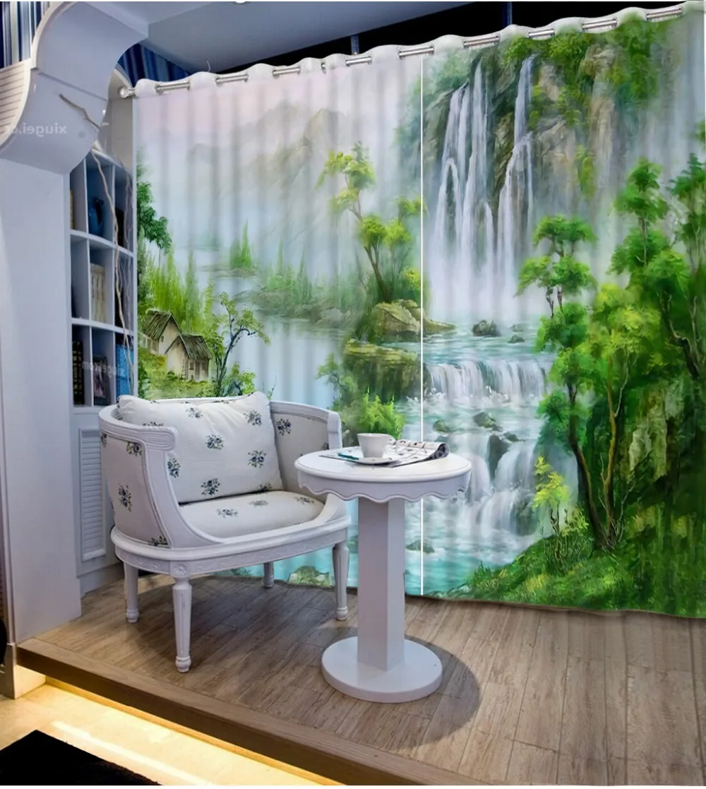 3d curtains Top Classic 3D European Style waterfall nature scenery for Drapes Cortinas green Modern Home Custom | Дом и сад
