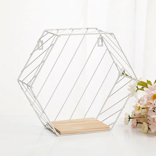 Держатель для полки инструмент для украшения Etagere деревянный железный арт шестигранник в скандинавском стиле подвесной стеллаж для хранения Тип Домашний Органайзер - Цвет: Белый