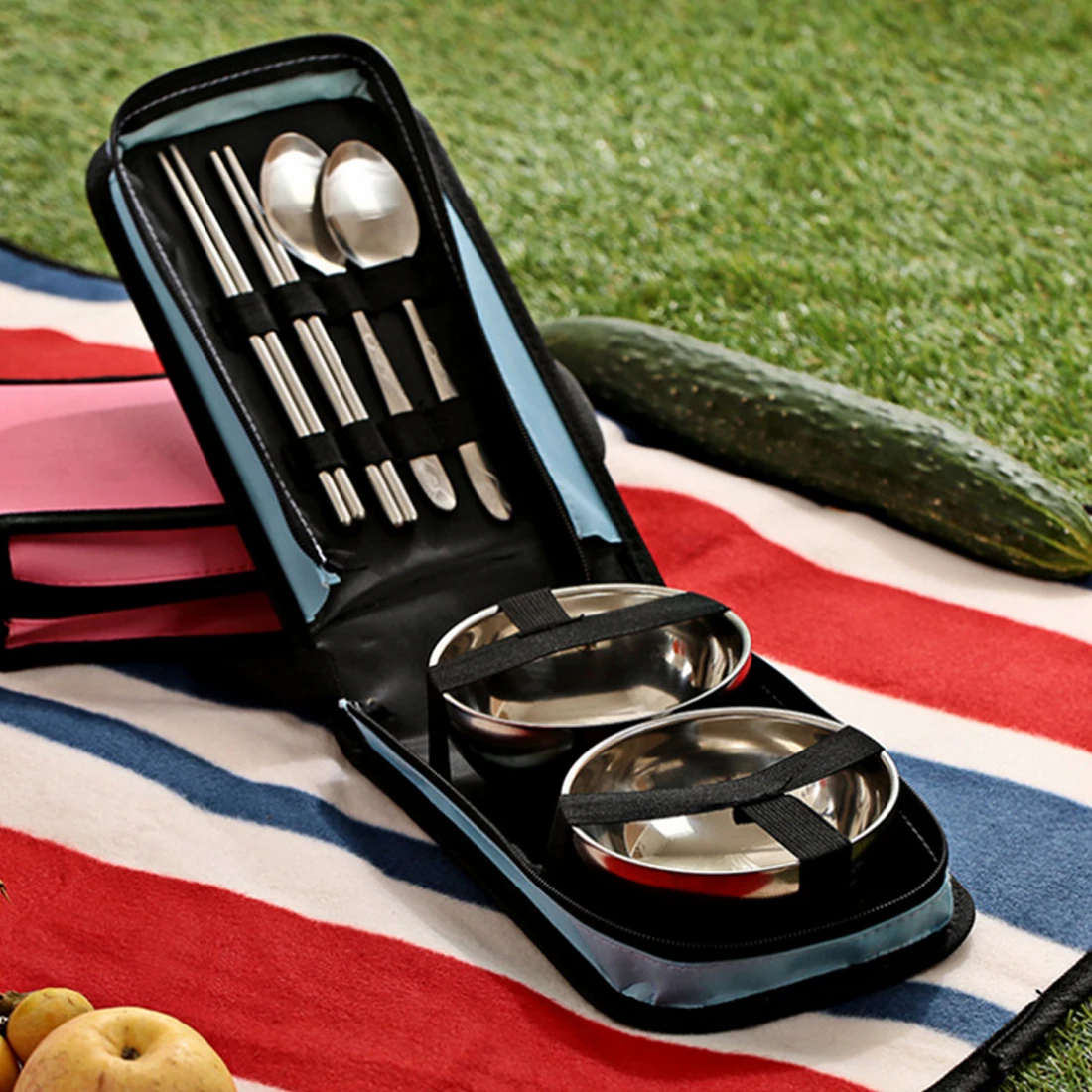 Hot Sale Portable Stainless Steel Spoon Fork Picnic Bowl Tableware Set