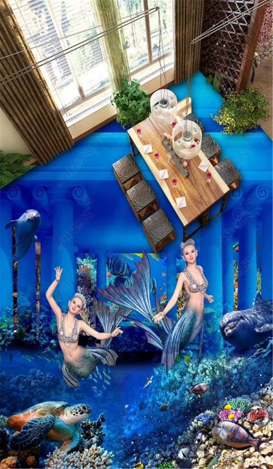 Us 35 0 Custom Photo 3d Wallpaper Underwater Palace Mermaid Roman Column 3d Living Room Bedroom 3d Floor Interior Mural Wallpaper In Wallpapers From