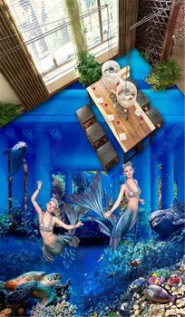 

Custom Photo 3d Wallpaper Underwater Palace Mermaid Roman Column 3D Living Room Bedroom 3D Floor Interior Mural Wallpaper