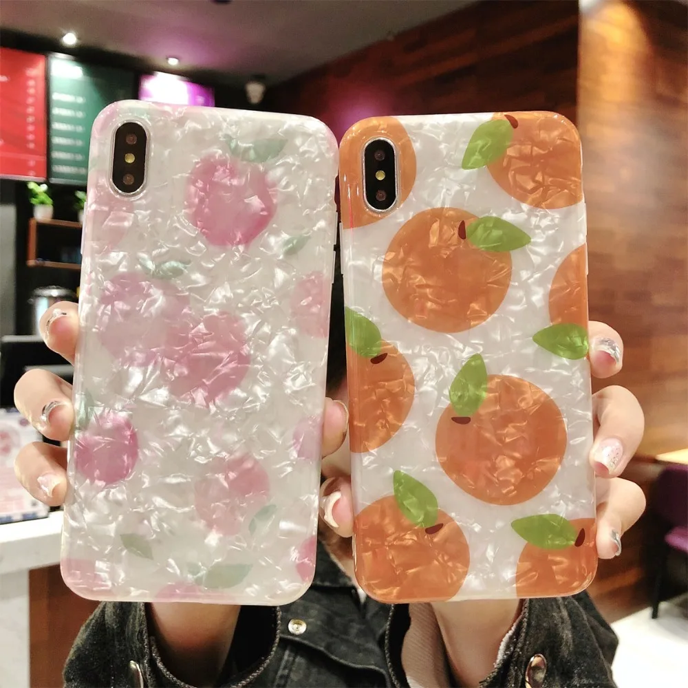 

Honey Peach Shell Phone Case For iphone XR XS Case For iphone 6S 6 7 8 Plus XS Max Fashion Soft IMD Cover Luxury Orange Cases