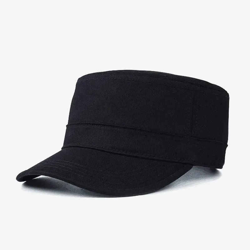 

DeePom Military Cap Hats For Men Women Cotton Solid Color Black Army Flat Cap Ladies Military Hats Adjustable Big Size Bone Male