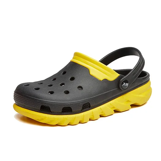 Ластик сабо обувь люди закрытый носок слайды садоводство мулы домашние тапочки Мужские сандалии летние наружные на платформе мода желе сад - Цвет: Black Yellow