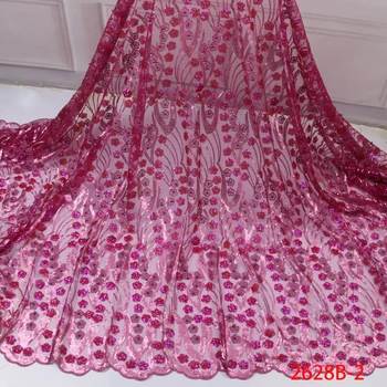 

Rose Red Best Quality Nigerian Sequin Lace Fabric Beautiful Latest African Laces 2019 5yards For Evening Dress NA2628B-1