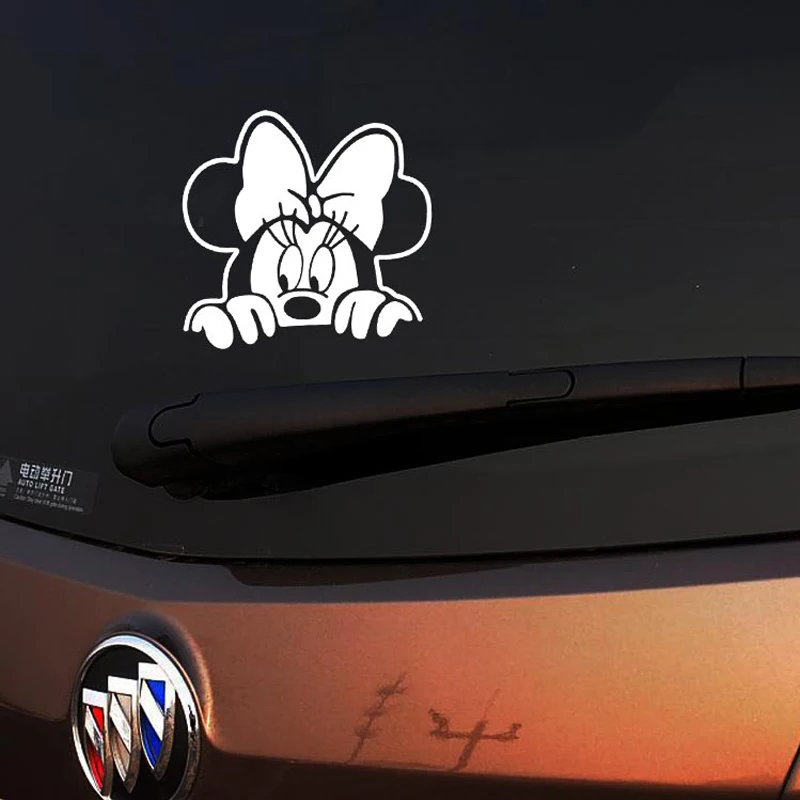 

Funny Car Sticker Adorable Minnie Mouse Peeping on Windows Decal Cute Styling Car Accessories Vinyl Decals