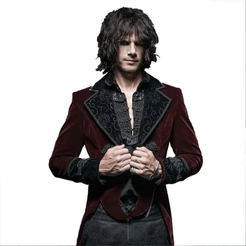 

Steampunk Men's Flannel Scissors Tail Coat Gothic Gentleman Classical Velour Long Jacket Party Formal Jacket Coats