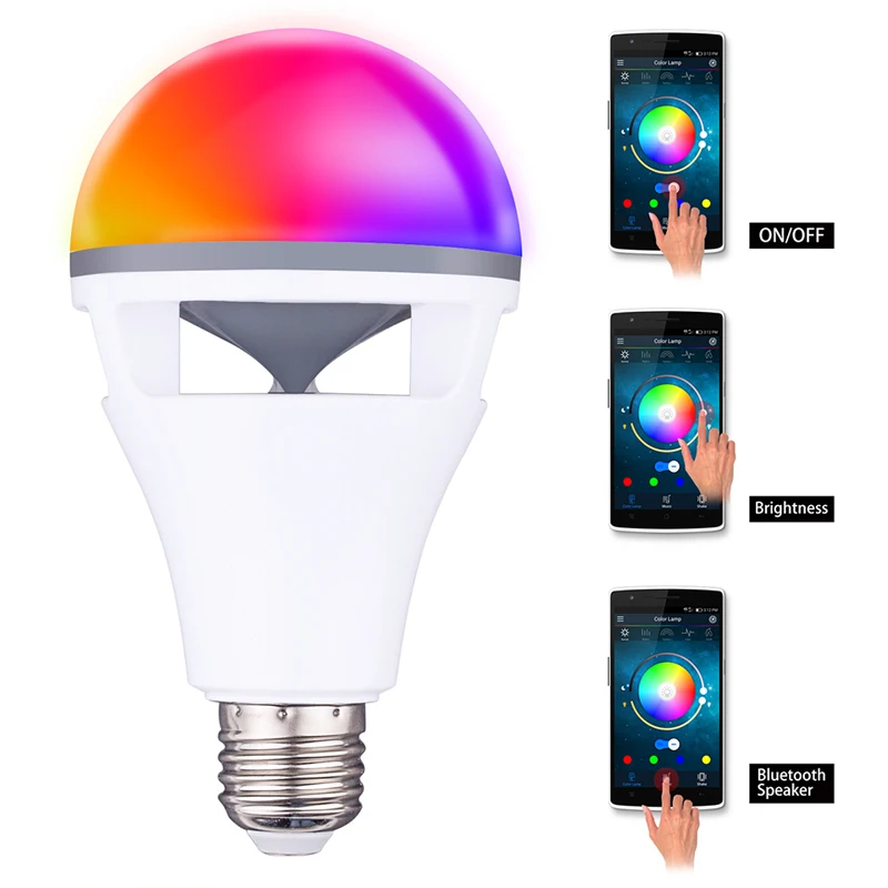 

bluetooth app control speaker bulb lamp high quality RGBW E27 bulb with bluetooth speaker music playing colorful speaker bulb