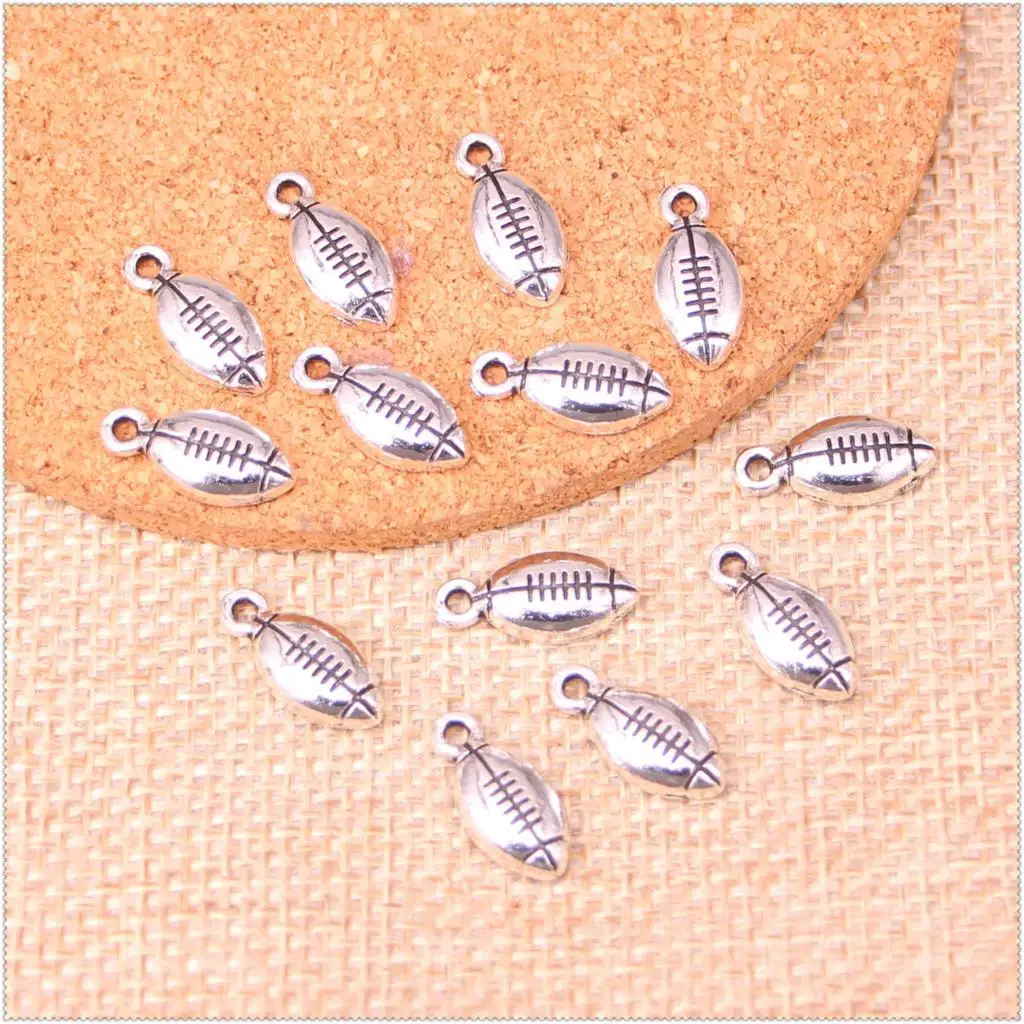 

40pcs American football Charms Pendants for Jewelry Making Vintage Antique Silver Plated DIY handmade 15*7 mm