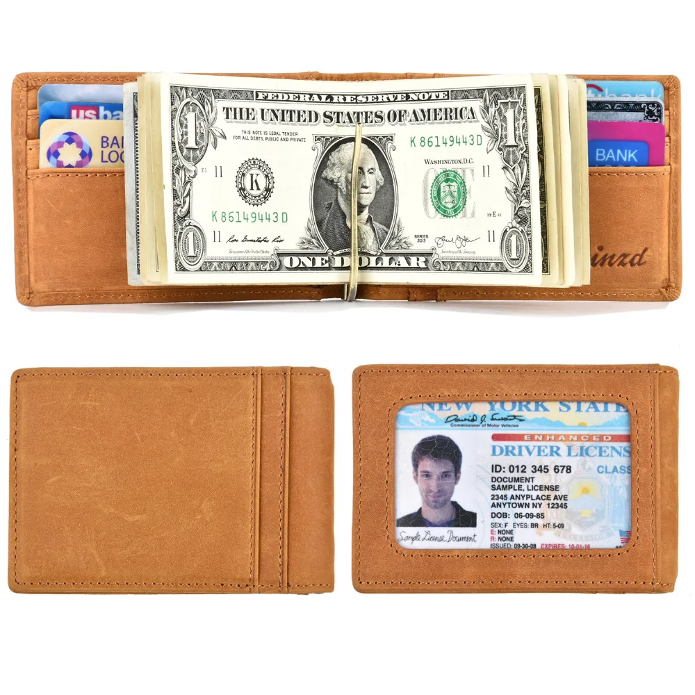 

Mens Slim Bifold Genuine Leather Short Wallet Front Pocket Wallet RFID Blocking Money Clip Wallet Driver License Holder Purses