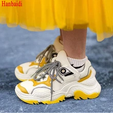 Hanbaidi Camurça Couro Sapatos Casuais Grossas Sola De Borracha Lace Up Ultra Mulheres Sapatos Tenis Feminino Sapatos de Plataforma Respirável Das Mulheres