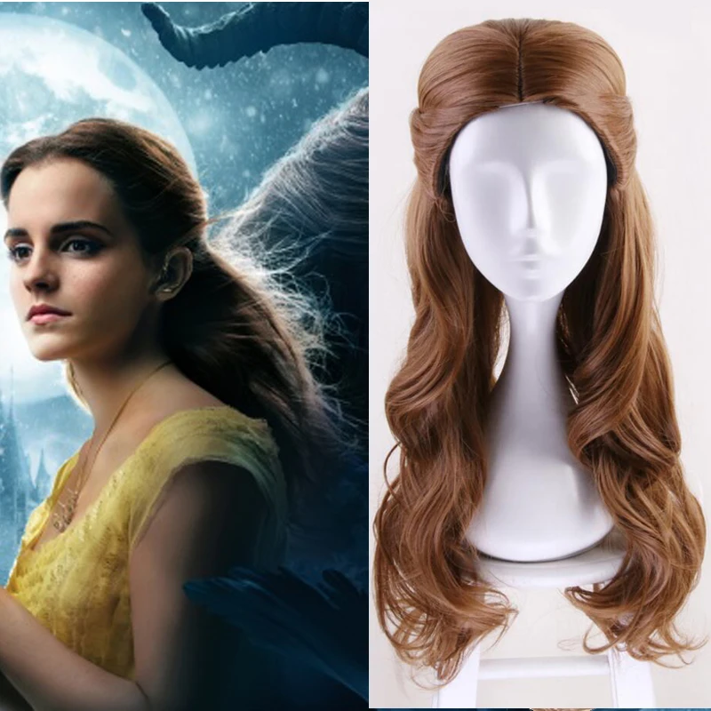 Belle wig Costume,Beauty and the Beast Princess Cosplay Costume Women Long Wavy Synthetic Hair