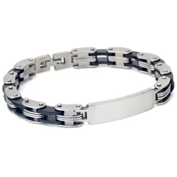 

Casual Stainless Steel Black Genuine Silicone Men Bracelet Male Bangles 20cm Length Sporty Wristband