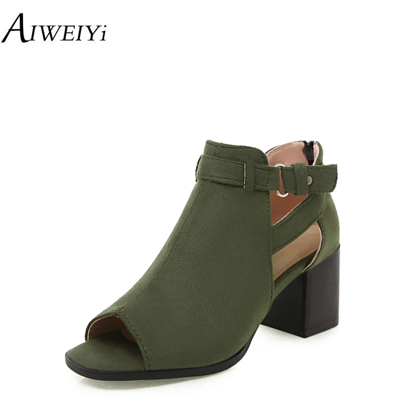 

AIWEIYi Summer Sandals Open Toe Women Shoes Square Heel High Heels Ankle Buckle Strap Gladiator Sandals Short Shoes