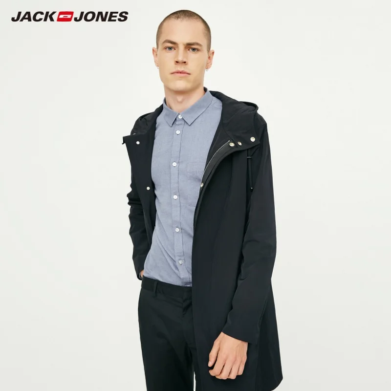 JackJones мужской длинный плащ с капюшоном ветровка мужская одежда 218321522 - Цвет: MIDNIGHT