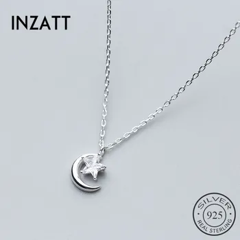 

INZATT Real 925 Sterling Silver Star Moon Dangle Women Pendant Necklaces Exquisited Zircon Jewelry Accessories For Party Bijoux