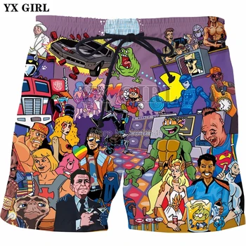 

YX GIRL Drop shipping 2018 summer New style Fashion Shorts 80's Cartoon 3D Print Men/Women Casual shorts