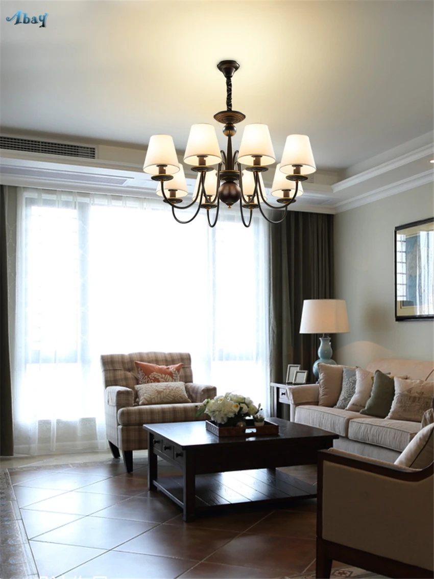 Us 116 9 30 Off American Iron Fabric Shade Chandeliers Lights Living Room Loft Crystal Restaurant Hanging Lamps Bedroom Retro Home Deco Fixtures In