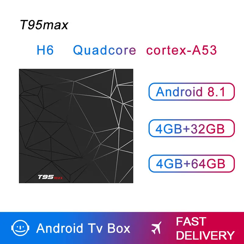 ТВ-приставка T95MAX 4 ГБ 32 Смарт Android 8 1 H6 четырехъядерный cortex-A53 2 4G Wifi 1080 P/AV/3G