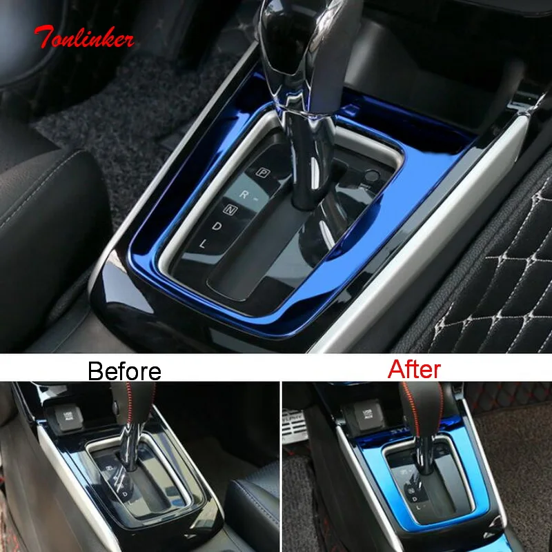 

Tonlinker Interior Gear panel position Covers Stickers For Nissan SYLPHY 2012-18 Car Styling1 PCS Stainless steel Cover Stickers