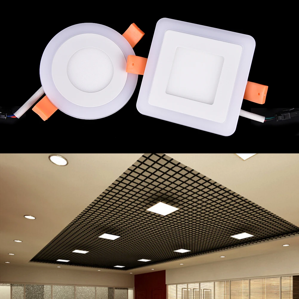 6W Led Ceiling Recessed Panel Light Painel Lamp Decoration 3+3 Dark Round Square Led Panel Downlight Blue+White 2 Colors