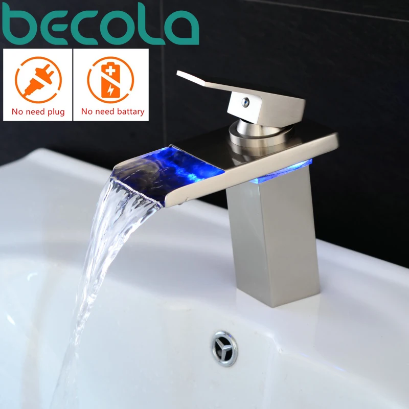 BECOLA матовый Никель воды Мощность светодиодный смеситель для умывальника