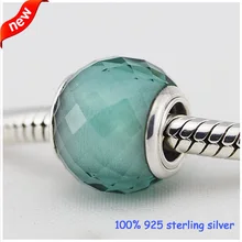 Подходит Pandora Браслеты абстрактные граненые серебряные бусины с зеленый кварц Летний стиль стерлингового серебра 925 Подвески «сделай сам» оптом