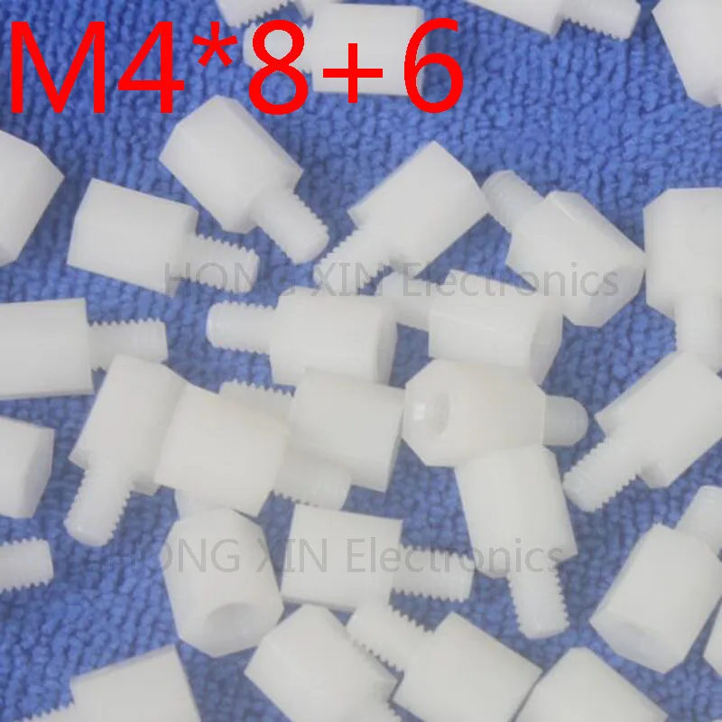

M4*8+6 White 100pcs Nylon Standoff Spacer Standard M4 Plastic Male-Female 8mm Standoff Kit Repair Set High Quality
