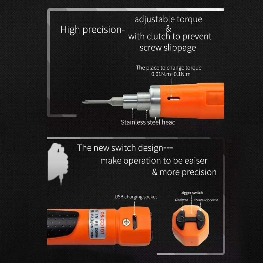 OS-CD101, Мини электрическая отвертка, 3,7 в, литий-ионная аккумуляторная батарея, Аккумуляторная дрель с набором сверл