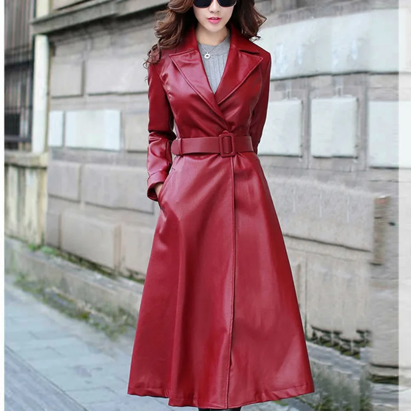 Женское длинное пальто из искусственной кожи, куртка Женское пальто, верхняя одежда, куртка панка