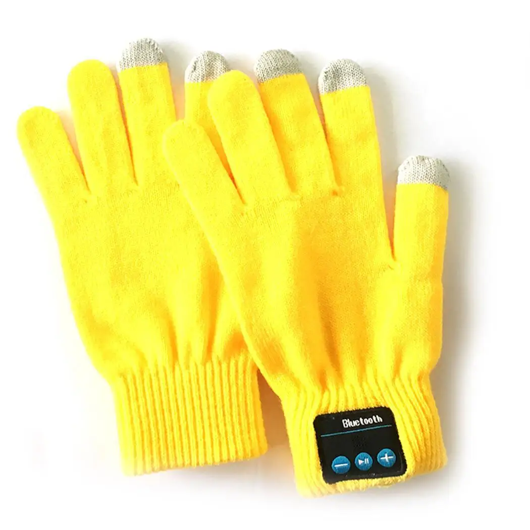 V4.2 беспроводные bluetooth перчатки гарнитура звонки, музыка пара трикотажных 75g перчатки с сенсорным экраном - Цвет: yellow
