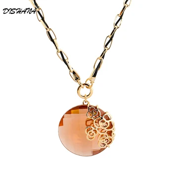 

New round cut CZ Crystal jewelry fashion long necklace luxury chain jewelry women statement Pendant necklaces for girls (X0147)