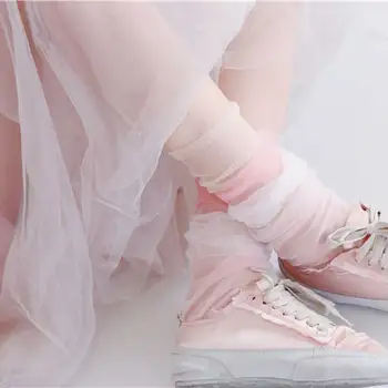 

Fashion Summer Yarn Shiny Short Socks Female Harajuku Thin Socks Women Modern Art Transparent Funny Glitter Socks Hollow Out Sox