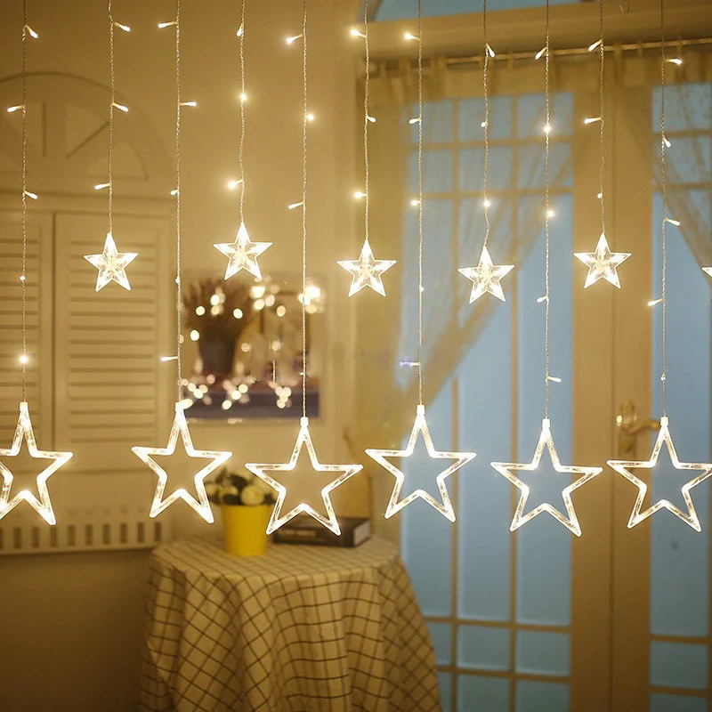 

Z20 Litwod Curtain lights 12 big stars small star string lights 220V 138 LEDs holiday Christmas lights Support Tandem 5 colors