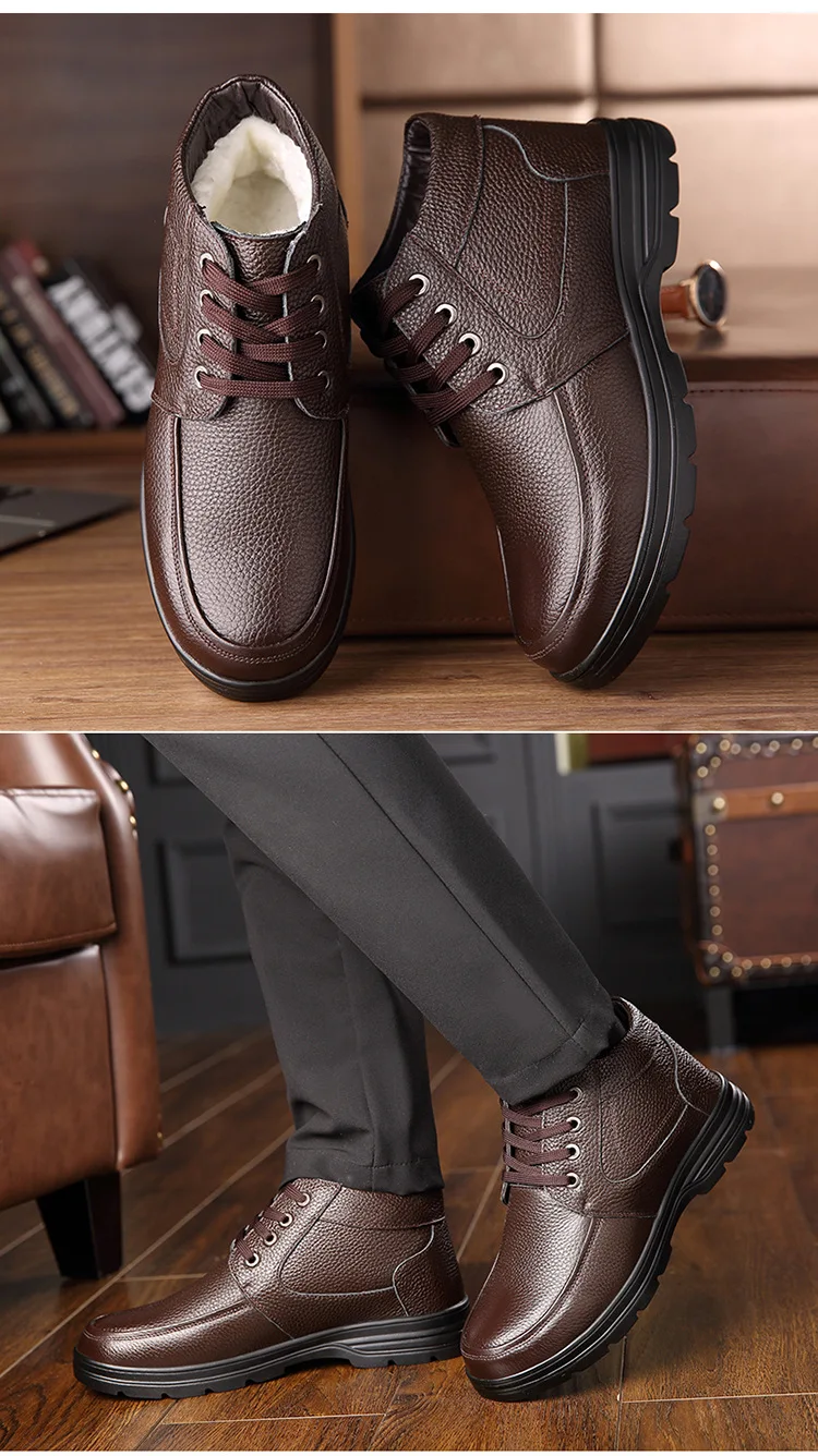 Ботинки из натуральной кожи; мужские Ботильоны; мужские зимние ботинки с высоким берцем; Теплая мужская обувь; H265