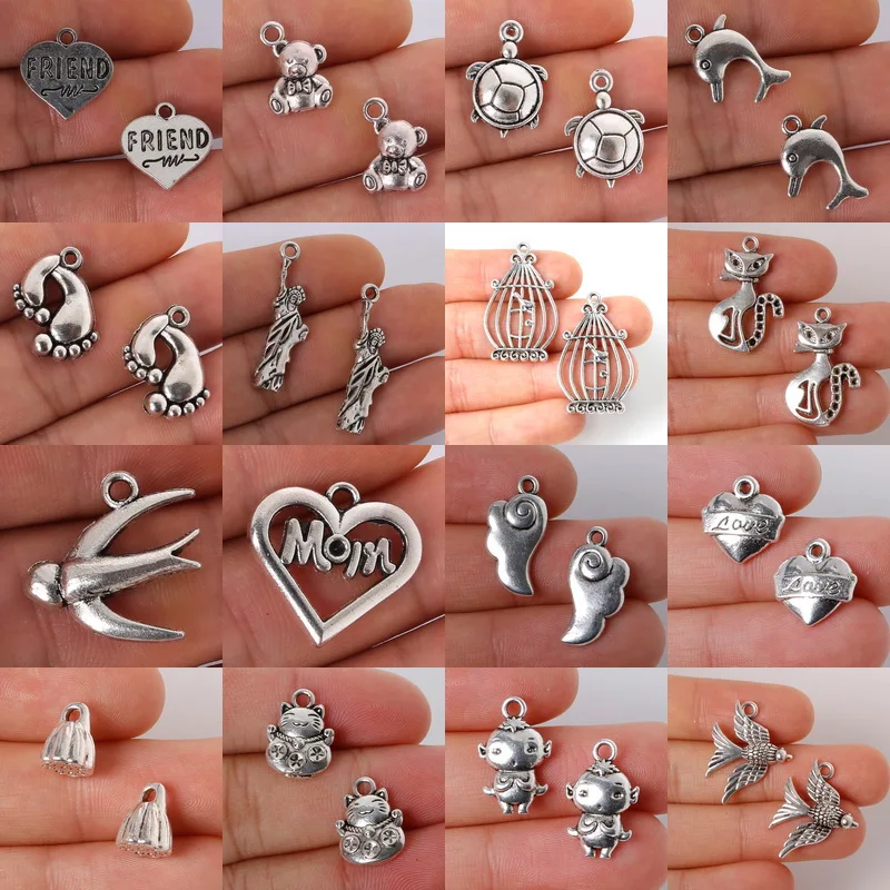

New Arrival 7pcs/bag Multiple Style Ancient Silver Mixed Type Pendant Zinc Alloy Earrings Jewelry Making DIY Jewelry Accessories