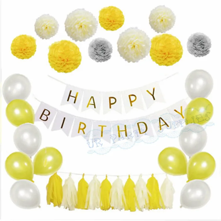 10SetsBrightYellowBirthdayPartyDecorationGoldBuntingBanner