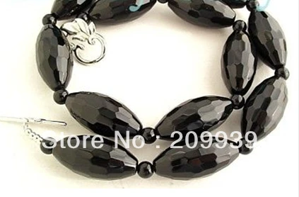 

huij 002991 Long 30mm Cut Faceted Black Onyx Necklace