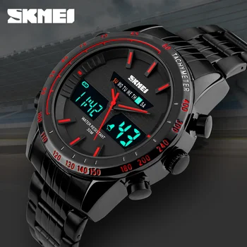 

New Fashion Men Watches Full Steel Men's Quartz Hour Clock Analog Digital LED Watch Sports Military Wrist Watch 1131
