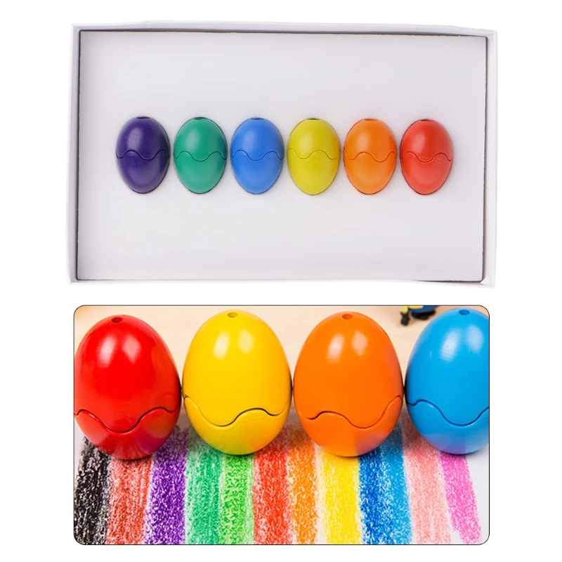 

6Pcs Children Egg Crayons Safety Drawing Pen Edible Wax Kid Painting Learning Round Egg Pen Stationery Gifts For Kids Wax Crayon