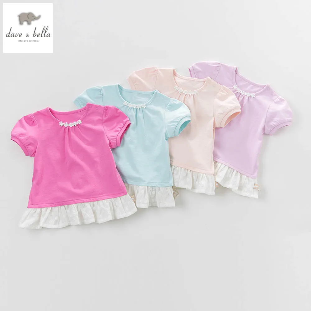 

DB4918 dave bella summer baby girl candy t-shirt girl cotton round neck shirt infant clothes toddle tees ruffle summer T-shirt