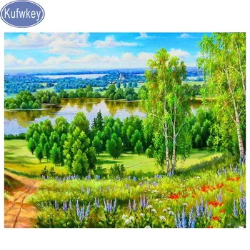 

Nature Diamond Embroidery,summer Diamond Painting,diy Cross Stitch,Picture of Rhinestones,Mosaic,lakeside,tree,wall decoration