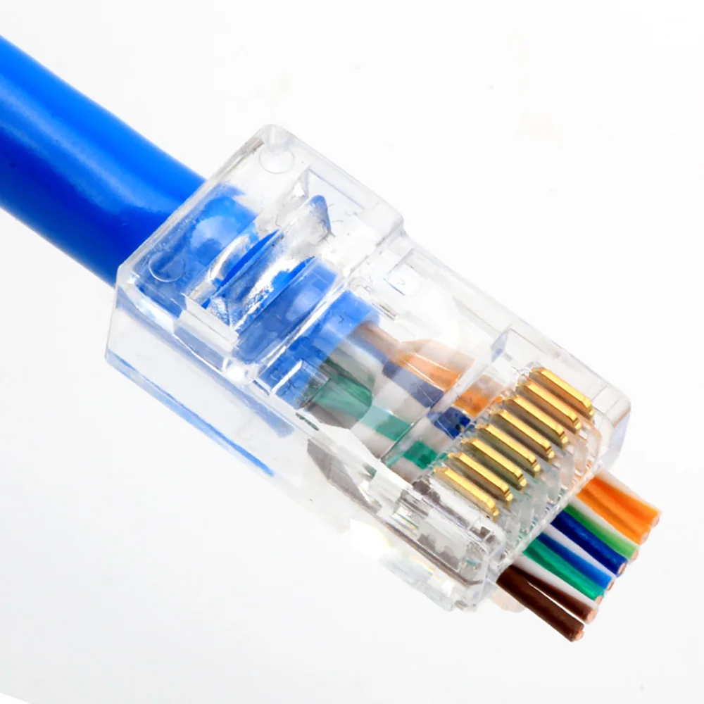 Conector 6u Gold Platedpass Através de Cabos Ethernet Módulo Plug Network Rj45 Cabeças de Cristal Cat5 Cat5e 20 50 100 Pcs Oulx-rj45 - Imagem 6
