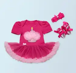 3 шт. комплект маленьких Обувь для девочек Первый Второй Hot Pink день рождения нарядное платье-пачка повязка, туфли для 0-24months