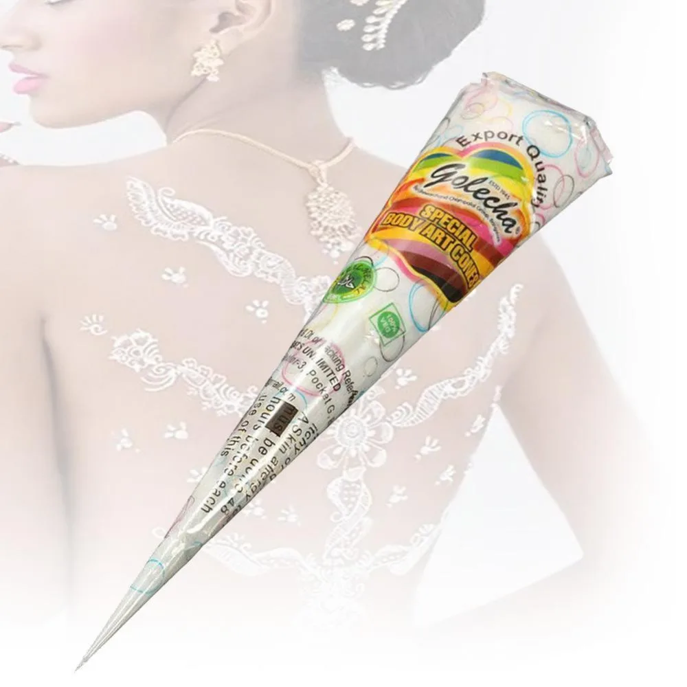 

White Henna Paste Cone Flash Glitter Temporary Tattoo Cones Mehandi Body Tattoos Art Paint Tool Natural Herbal Henna Cone STA