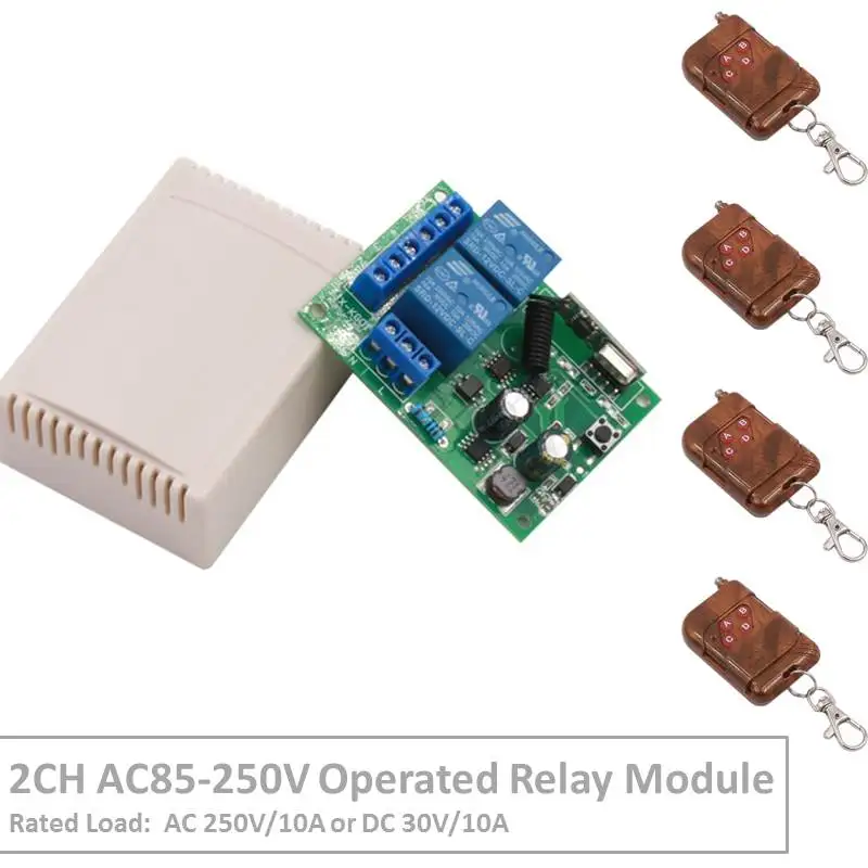 

2Channel 433 MHz RF Wireless Remote Control AC 220V 10A Relay Receiver For Universal LED/Garage/Door/Motor/Electric Curtain