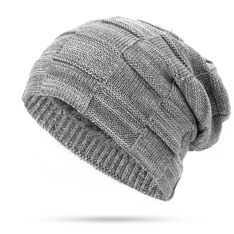 Зимние мужские шапки, вязаные, сохраняющие тепло, толстые, мягкие шапки бини, зимние аксессуары Skullies& Beken, мягкие шапки, шарфы, теплые, громоздкие - Цвет: Gray