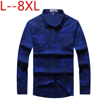 

plus size 10XL 8XL 6XL 5X Spring Men's Shirt Social Dress Print Casual Loose Fit Long Sleeve Shirts Men Clothes Camisa Masculina