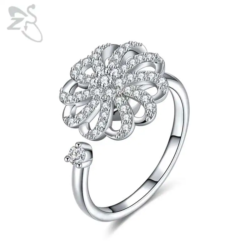 Buy ZS Flower Rotatable Rings for Women Adjustable
