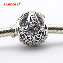 925 пробы серебряные ювелирные изделия Подходит Pandora талисманы Браслеты Винтаж с Ясно кубического циркония бусины